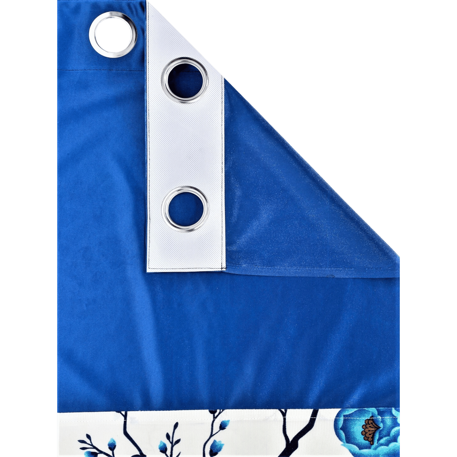Polyester Semi Transparent Door Curtain (Pack of 2, Blue, Floral)