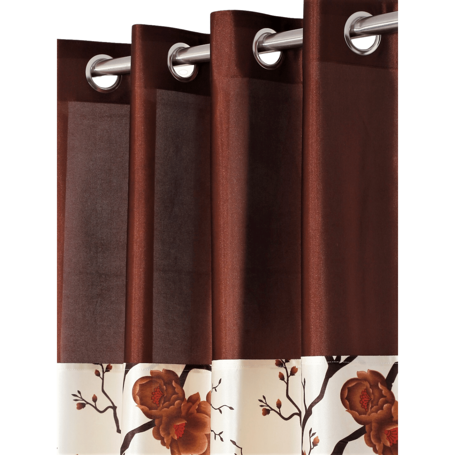 Polyester Semi Transparent Door Curtain (Pack of 2, Brown, Floral)