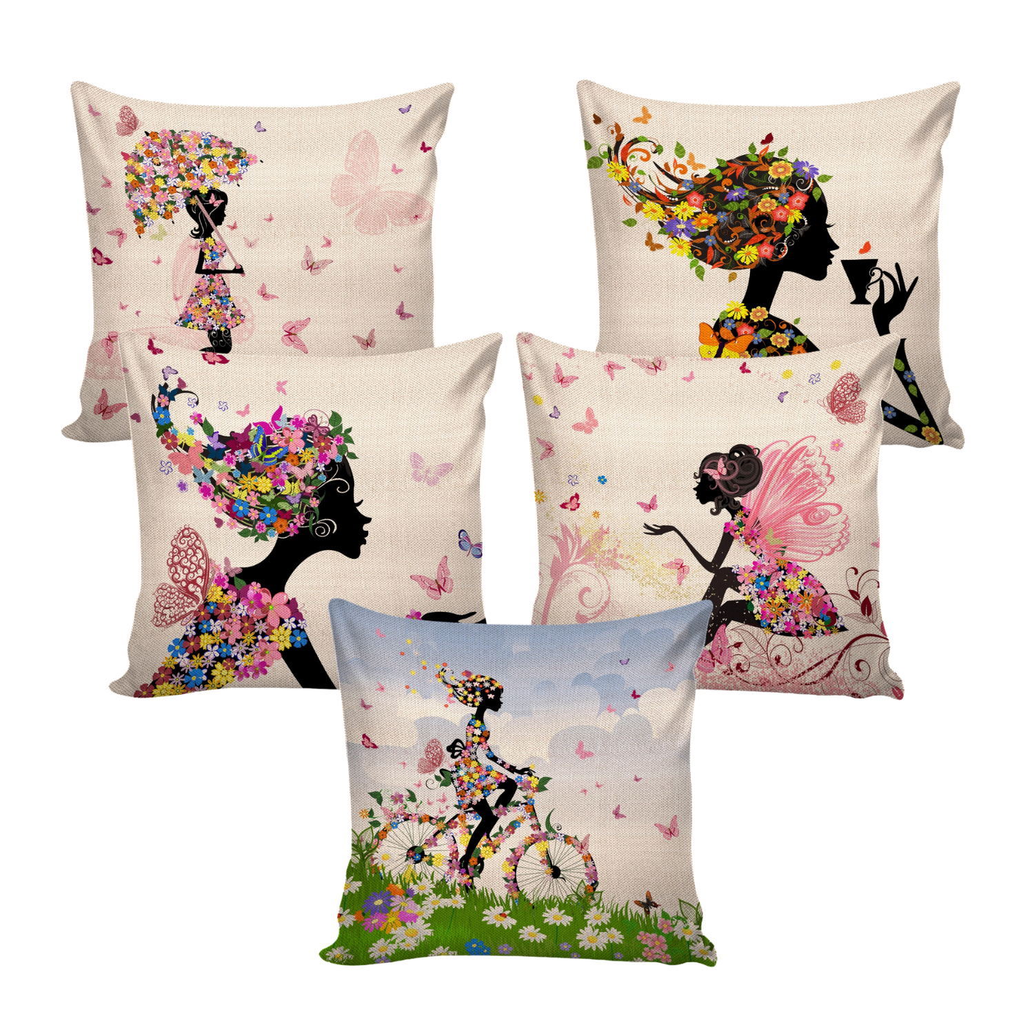 Digital Printed Cushion Cover (Women Printed, Pack of 5)