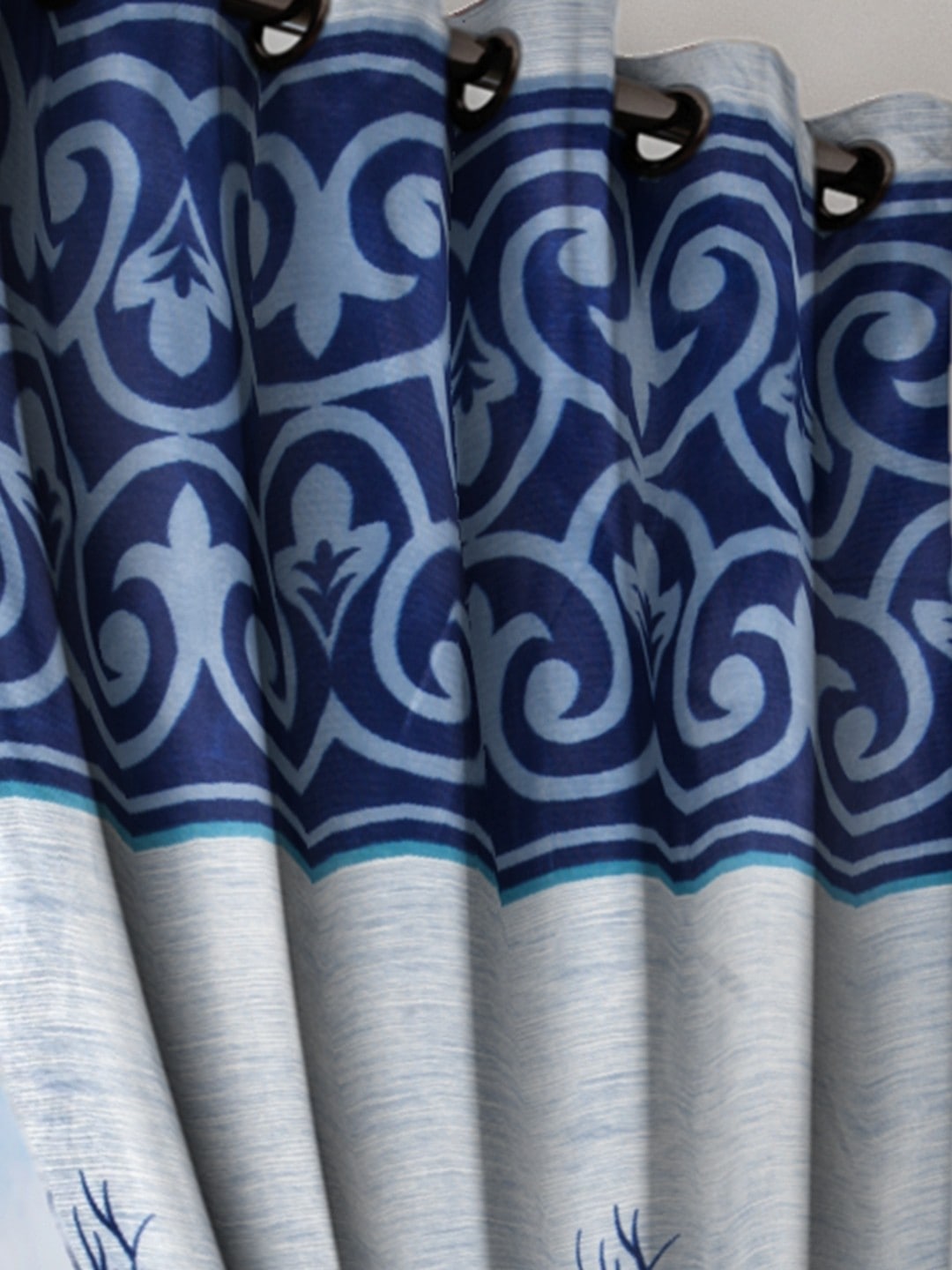 Polyester Semi Transparent Door Curtain (Pack of 2, Blue)