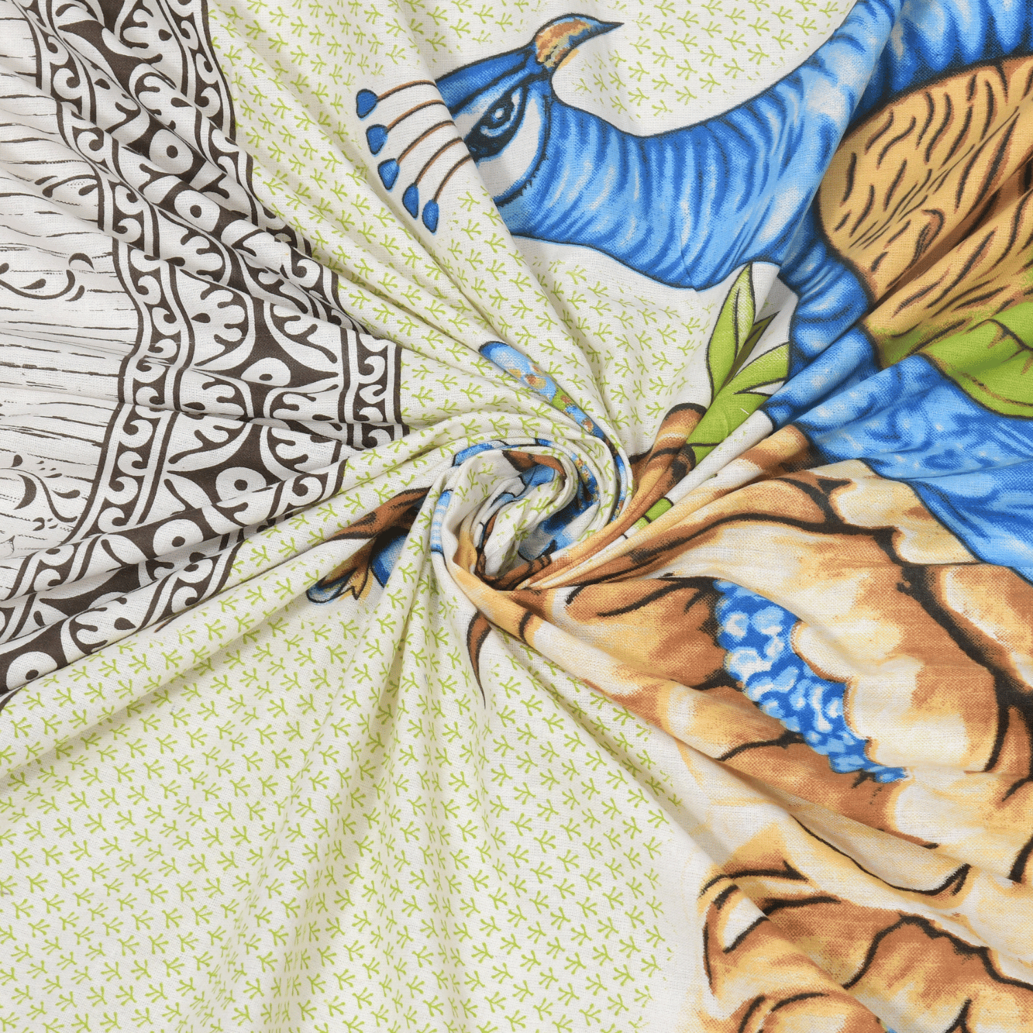 Pure Cotton Jaipuri Bedsheet (Mayur Printed, Green)