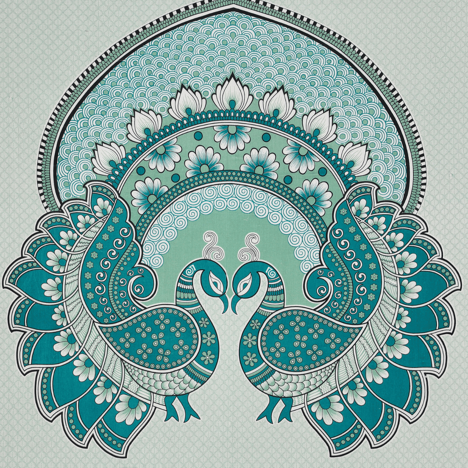 Pure Cotton Jaipuri Bedsheet (Peacock, Green)