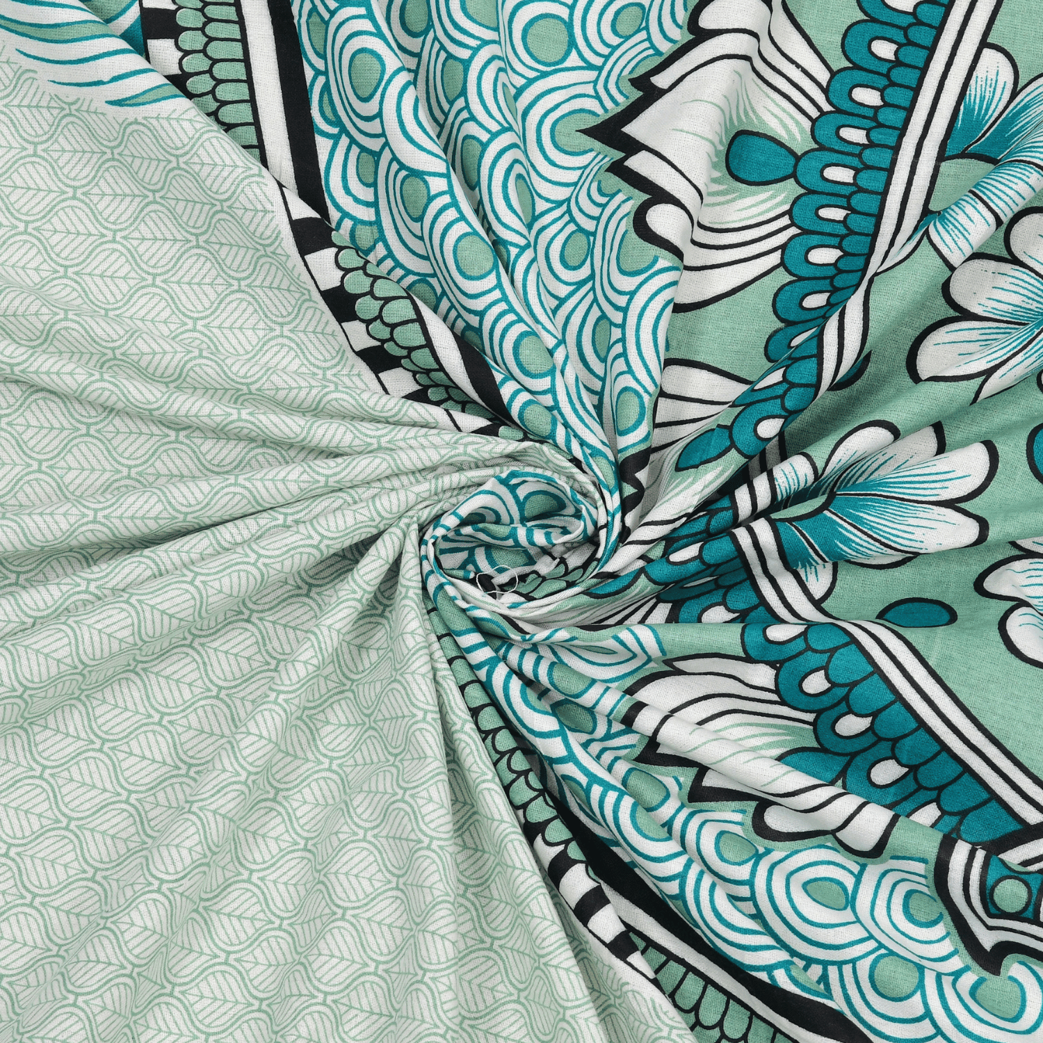 Pure Cotton Jaipuri Bedsheet (Peacock, Green)