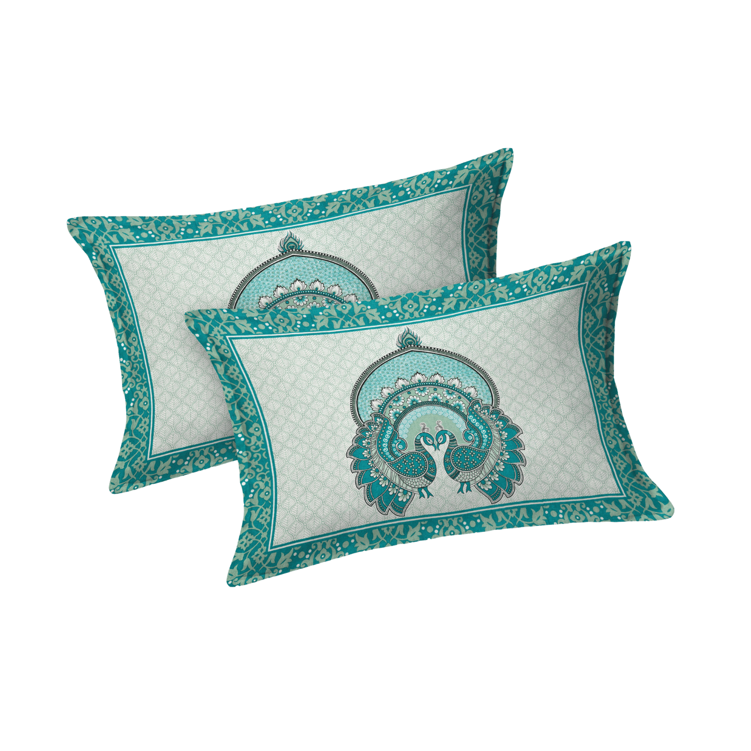 Pure Cotton Jaipuri Bedsheet (Peacock, Green)