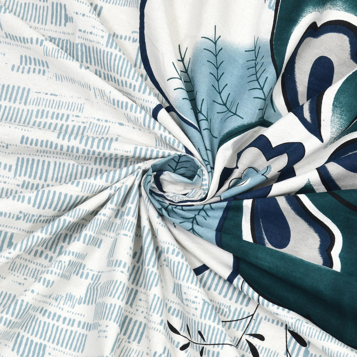 Pure Cotton King Size Peacock Jaipuri Prints Flat Bedsheet (Blue, Navy)