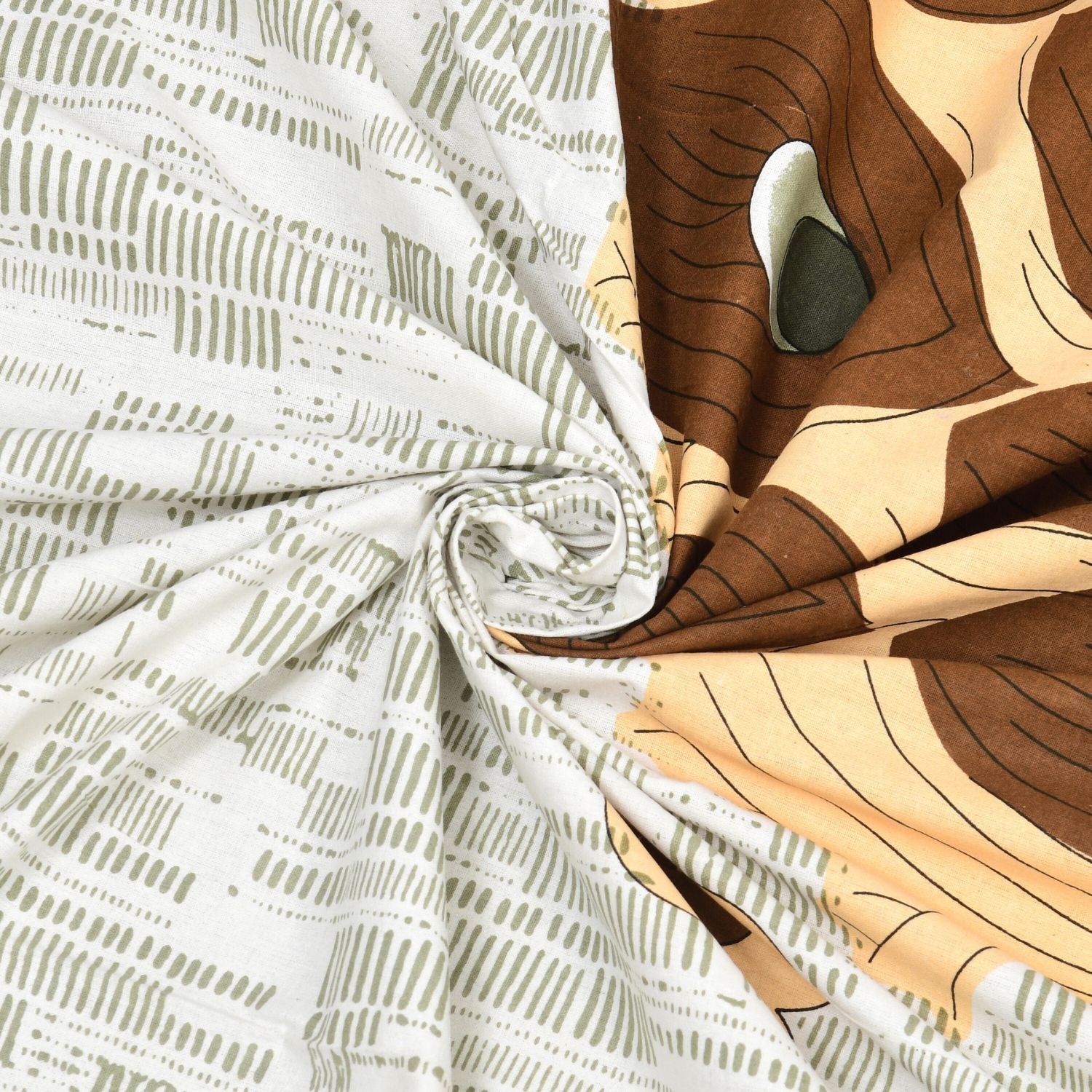 Pure Cotton King Size Peacock Jaipuri Prints Flat Bedsheet (Brown, Green)