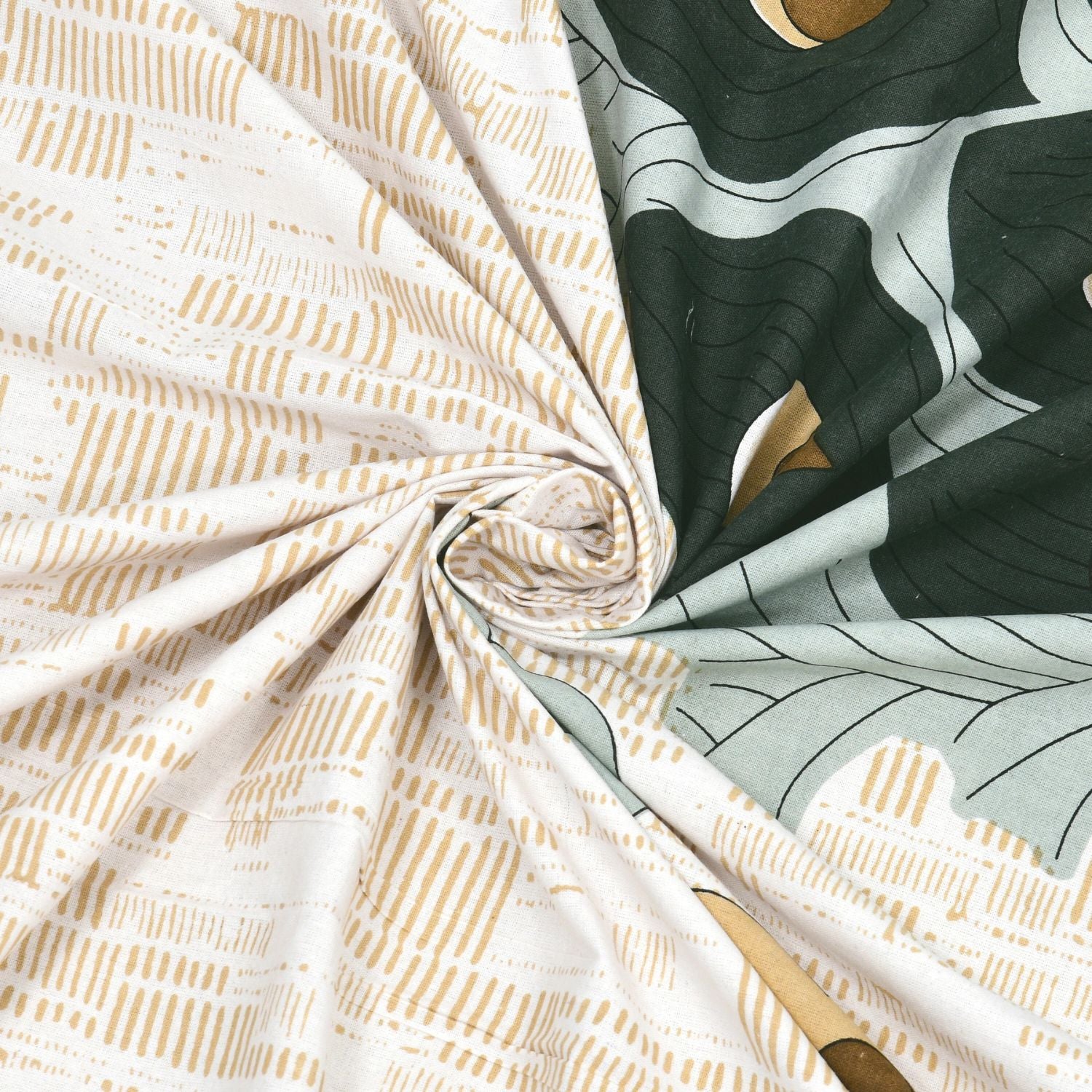 Pure Cotton King Size Peacock Jaipuri Prints Flat Bedsheet (Yellow, Green)
