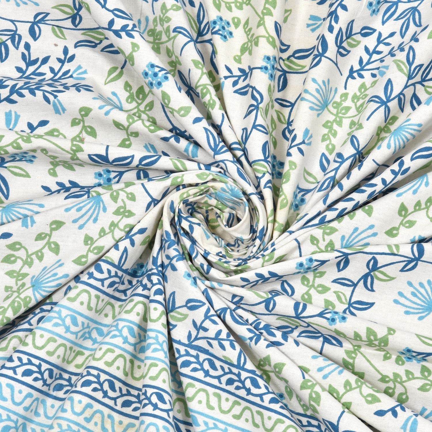 Pure Cotton King Size Floral Jaipuri Prints Flat Bedsheet (Green)