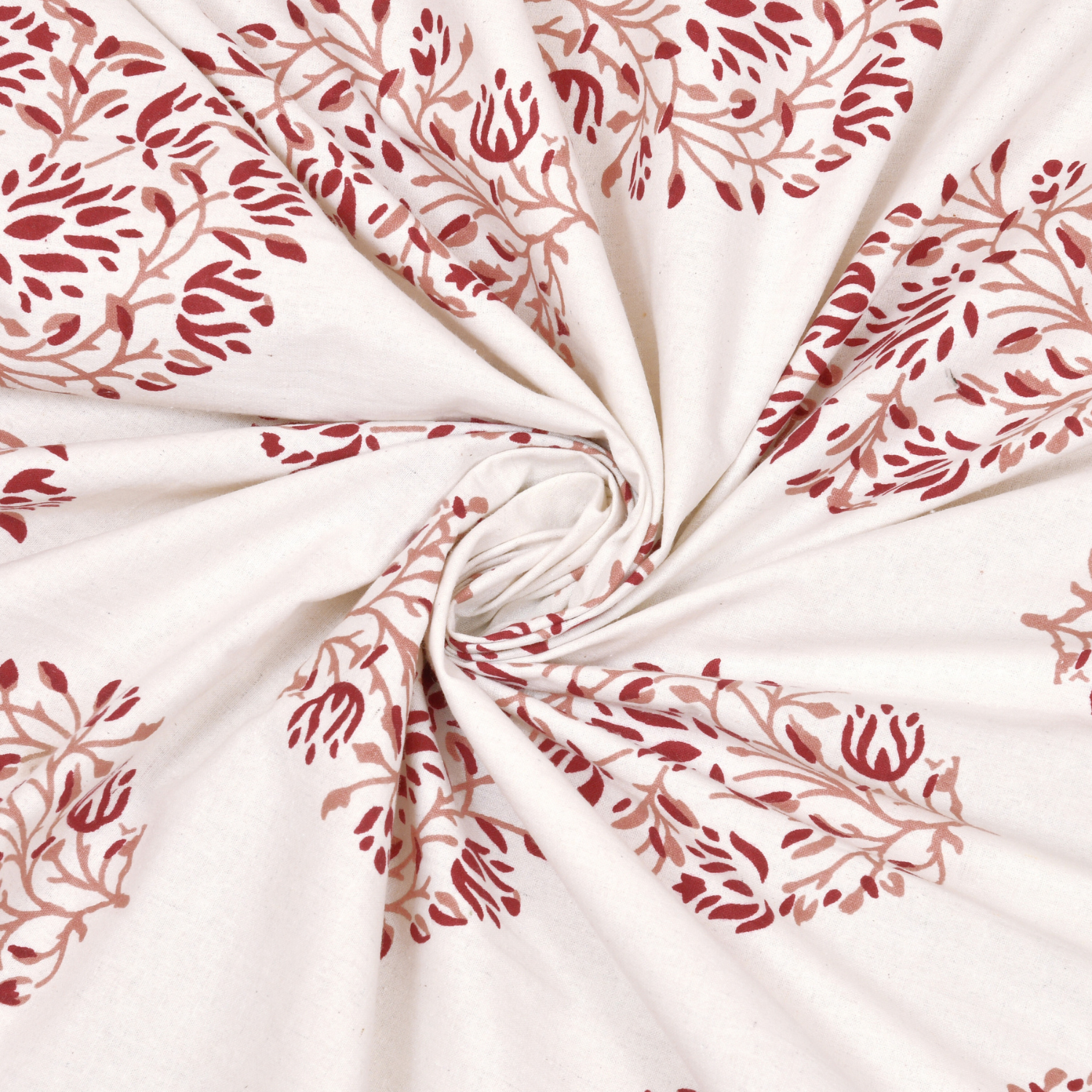 Pure Cotton King Size Floral Jaipuri Prints Flat Bedsheet (Peach, White)