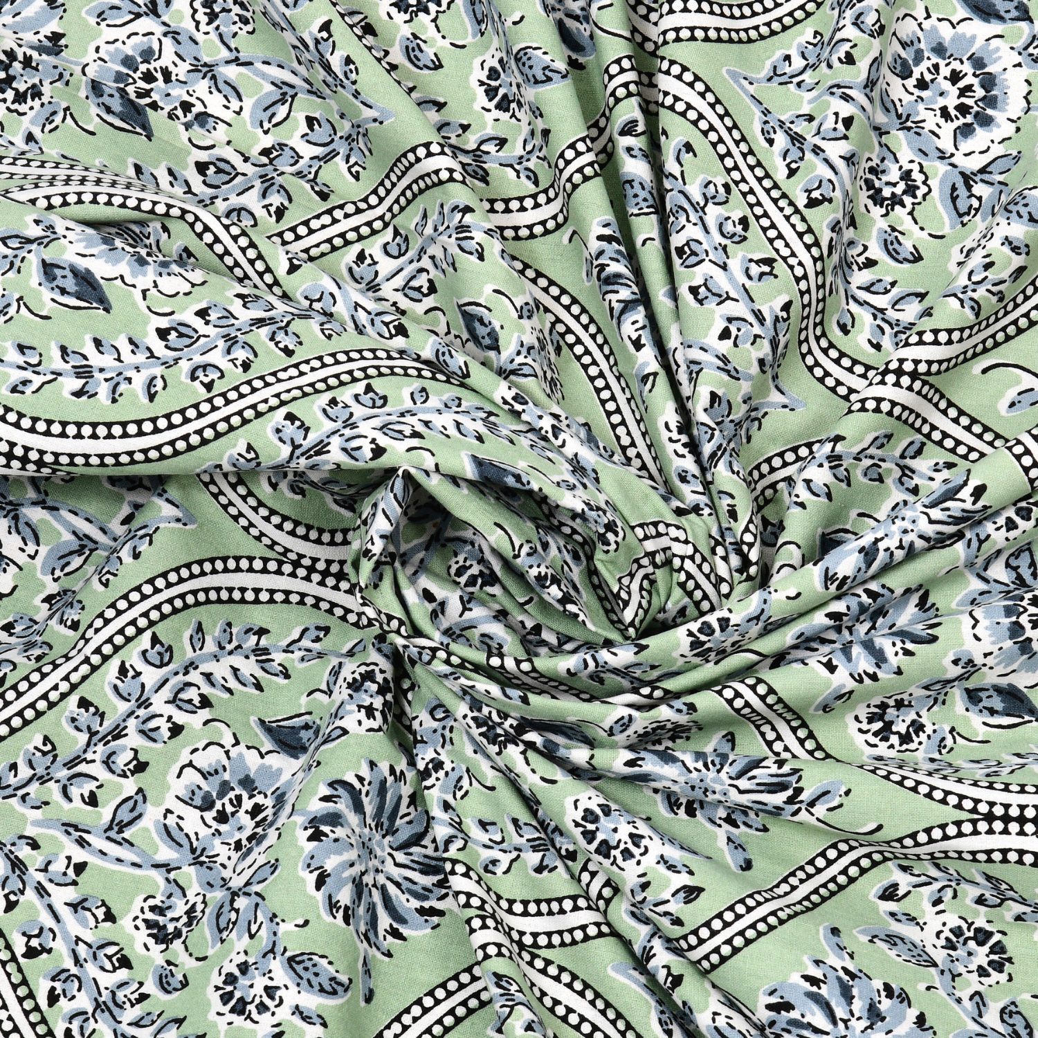 Pure Cotton King Size Floral Jaipuri Prints Flat Bedsheet (Green)