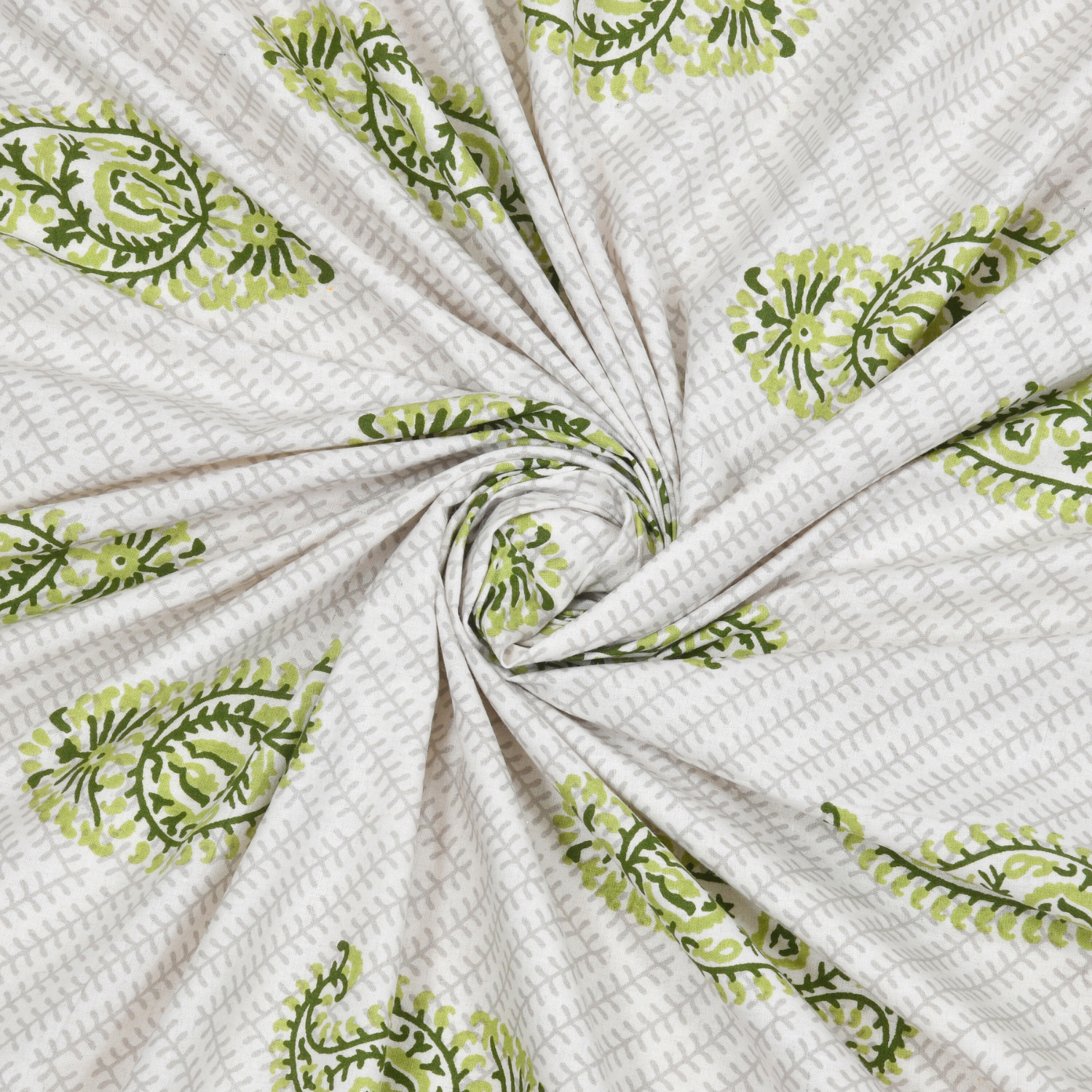 Pure Cotton King Size Floral Jaipuri Prints Flat Bedsheet (Green)