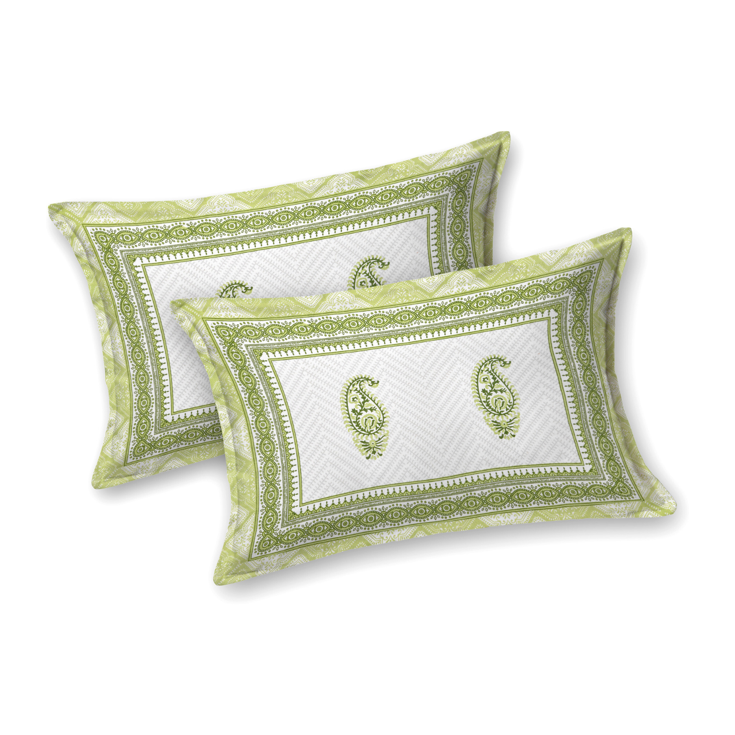 Pure Cotton King Size Floral Jaipuri Prints Flat Bedsheet (Green)