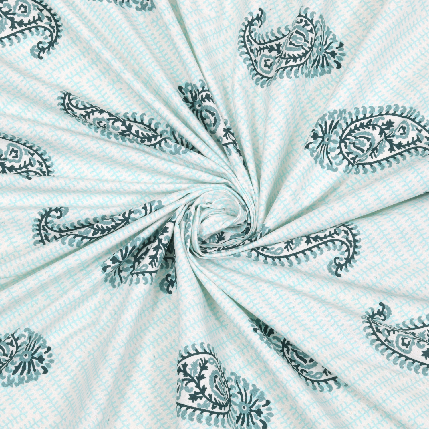 Pure Cotton King Size Floral Jaipuri Prints Flat Bedsheet (Sky)