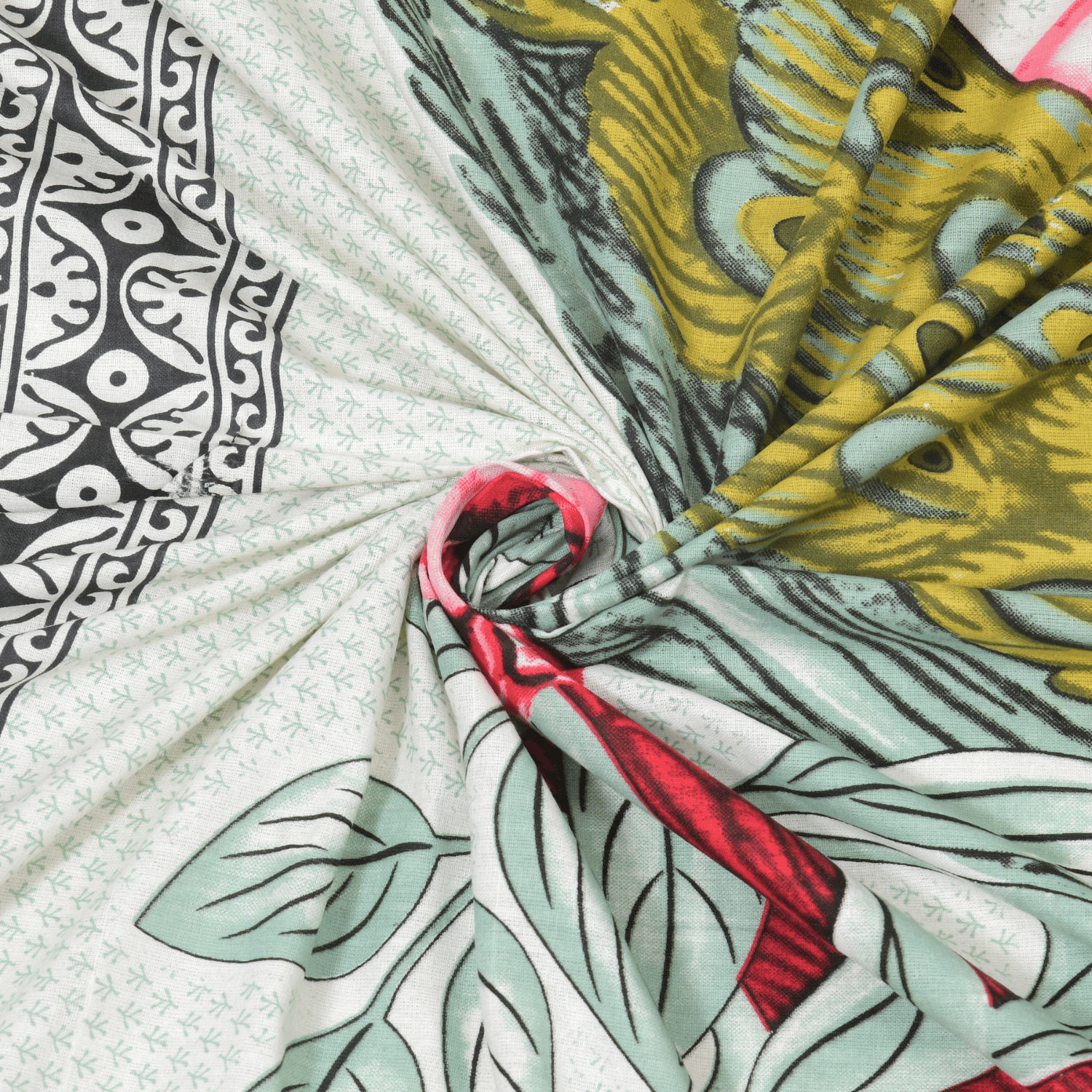 Pure Cotton King Size Peacock Jaipuri Prints Flat Bedsheet (White, Pink)