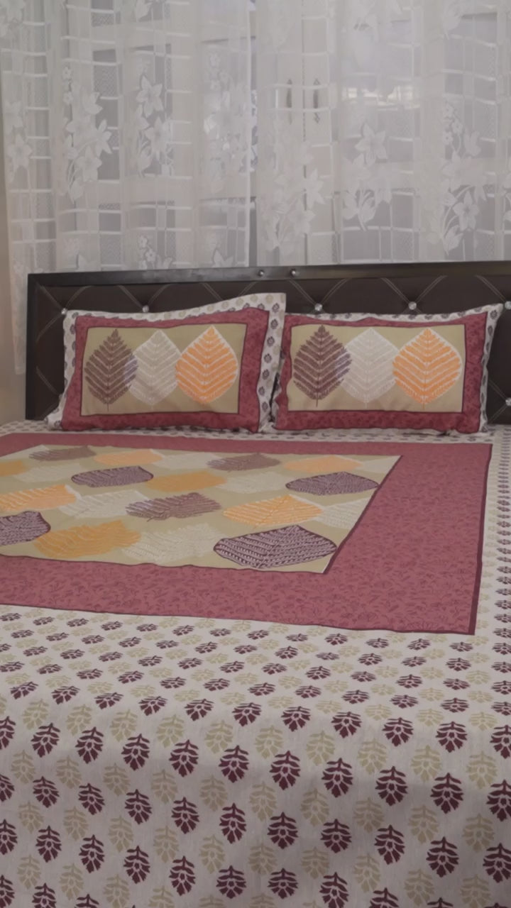 Pure Cotton Jaipuri Bedsheet (Floral, Rust)